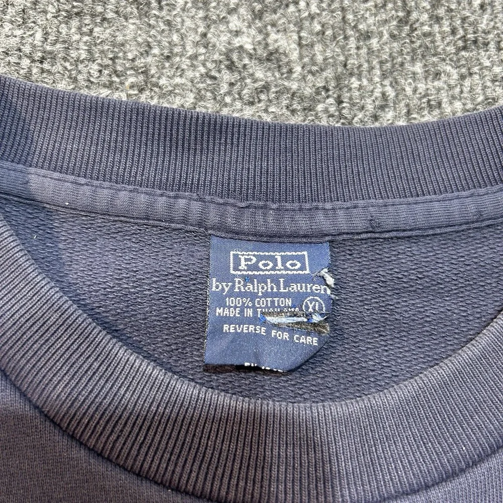 VTG 90s Polo Ralph Lauren Crewneck Sweatshirt Classic Dark Blue Distressed XL